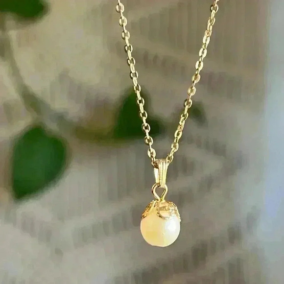 Costume Jewelry Pearl Necklace Gold drop dangle bridal luster boho luxury 16“ - Picture 6 of 9